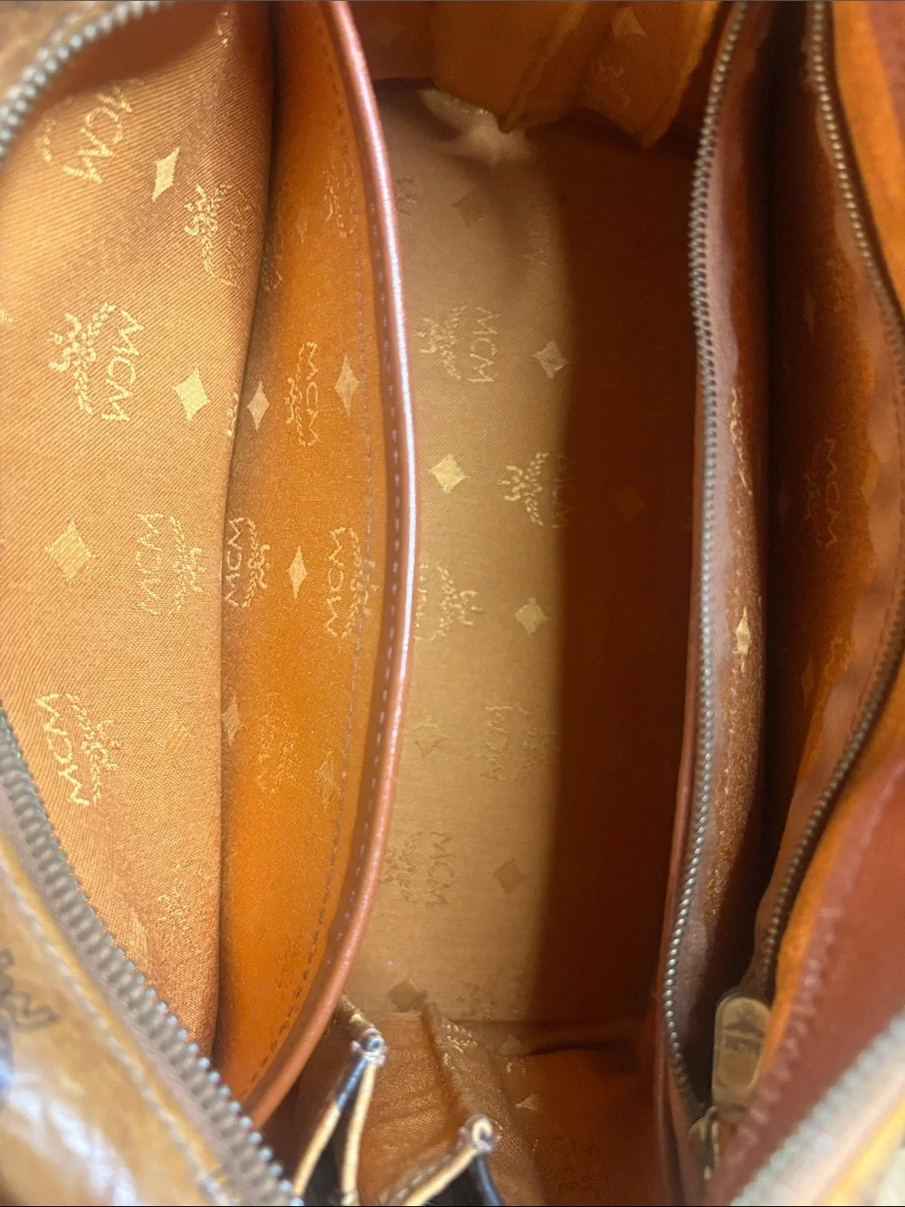 MCM Cognac Brown Visetos Monogram Satchel